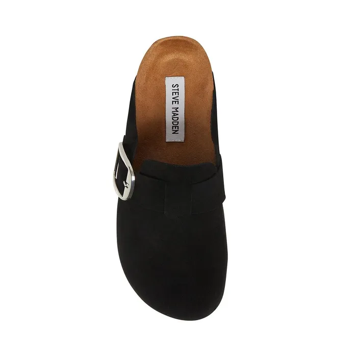 Womens Steve Madden Slides Social Black Suede