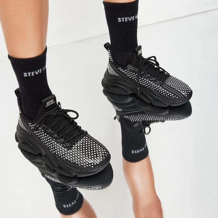 Womens Steve Madden Socks and Tights Band Logo Crew Sock White Black Womens Steve Madden Socks and Tights Band Logo Crew Sock White Black