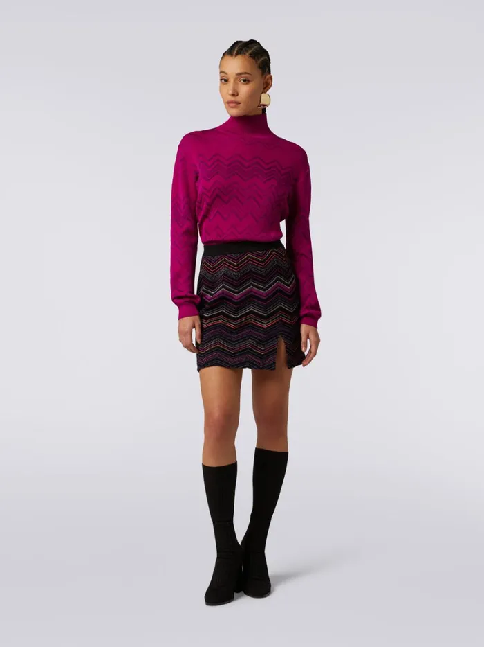 Wool And Viscose Miniskirt With Split And Zigzag Pattern Multicoloured Women Missoni Skirts Wool And Viscose Miniskirt With Split And Zigzag Pattern Multicoloured Women Missoni Skirts