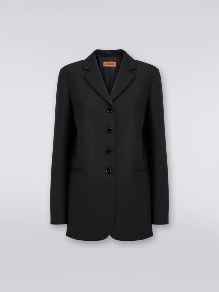 Wool Blazer With Zigzag Embroidery Black Women Missoni Coats and Jackets