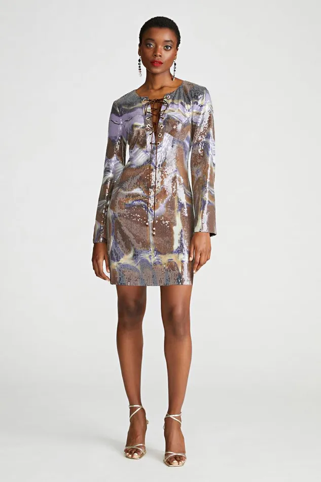 Wynonna Dress In Sequin Earth Strata Women Halston Dresses