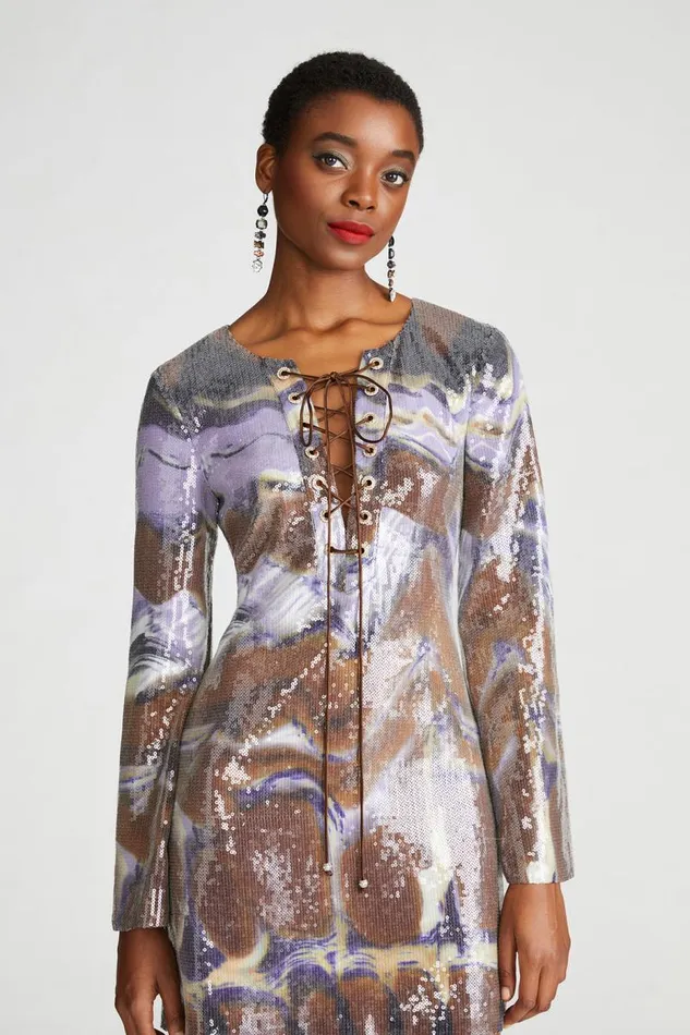 Wynonna Dress In Sequin Earth Strata Women Halston Dresses