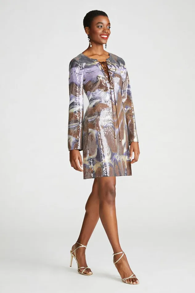 Wynonna Dress In Sequin Earth Strata Women Halston Dresses