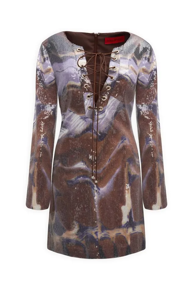 Wynonna Dress In Sequin Earth Strata Women Halston Dresses