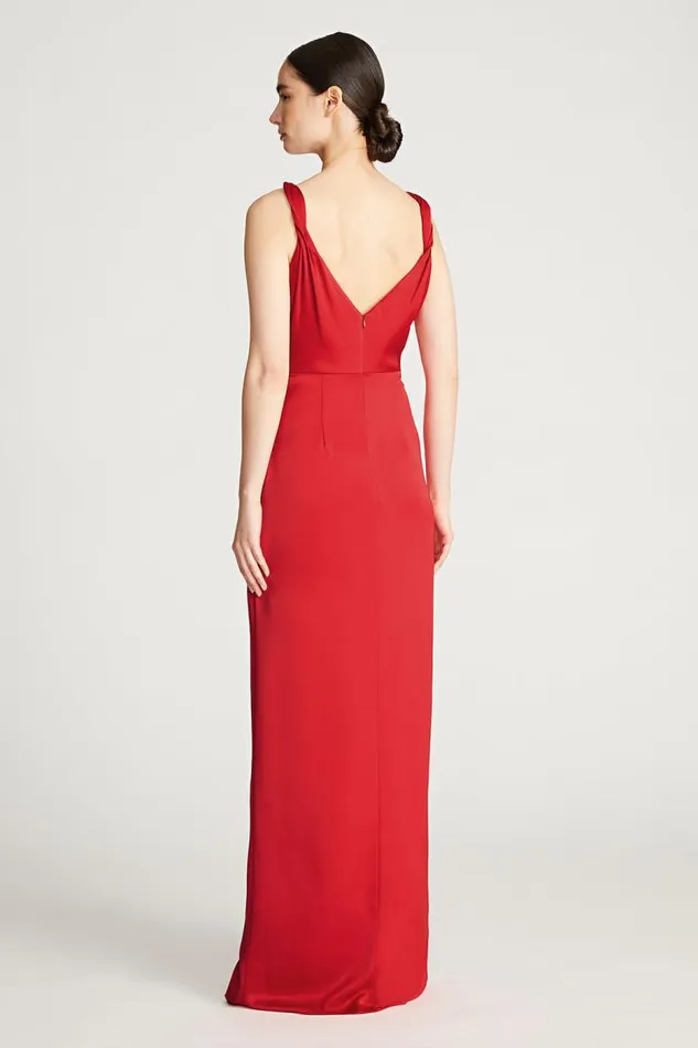 Yvette Gown In Satin Crimson Women Halston Gowns