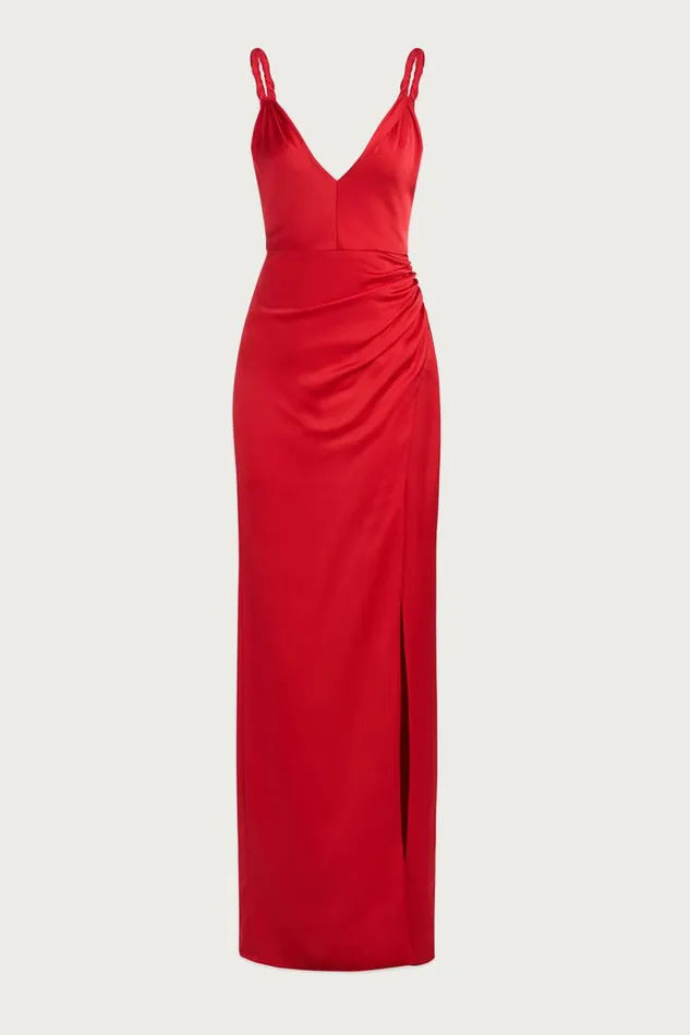 Yvette Gown In Satin Crimson Women Halston Gowns