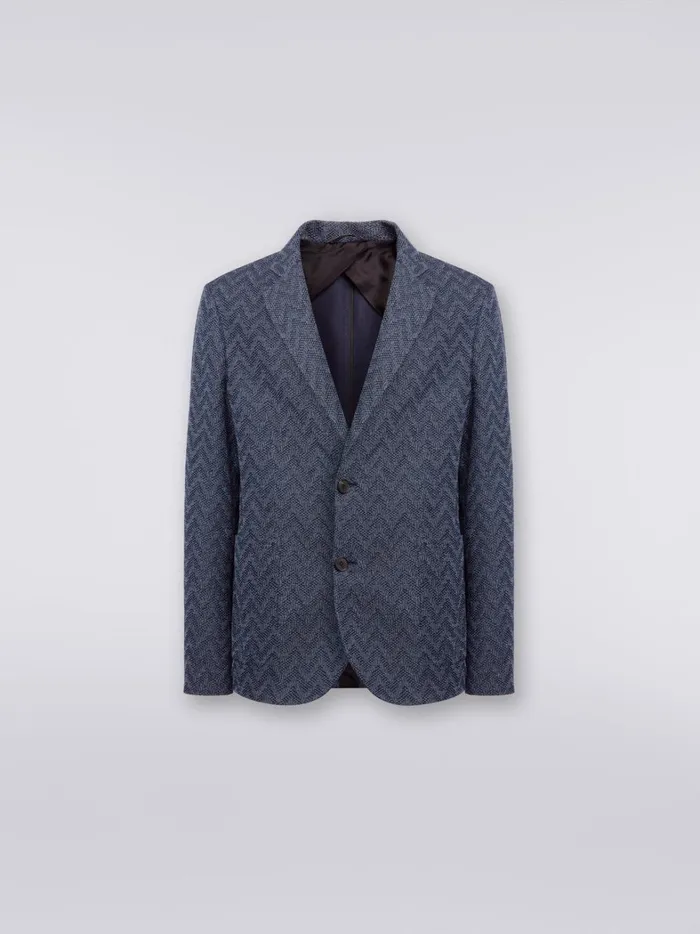 Zigzag Cotton SingleBreasted Blazer Blue Men Missoni Coats and Jackets