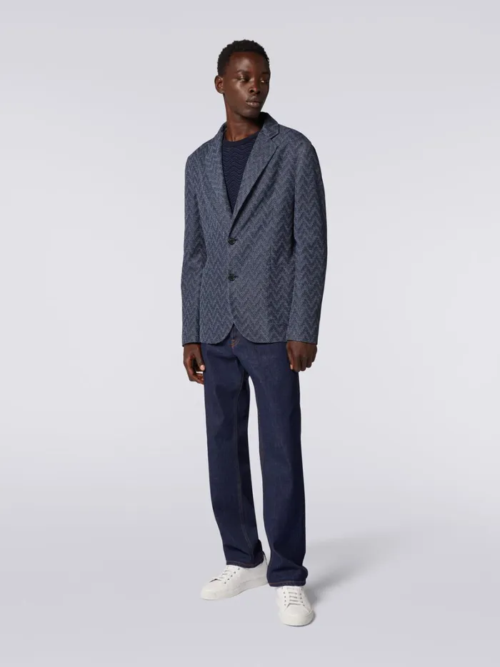 Zigzag Cotton SingleBreasted Blazer Blue Men Missoni Coats and Jackets Zigzag Cotton SingleBreasted Blazer Blue Men Missoni Coats and Jackets
