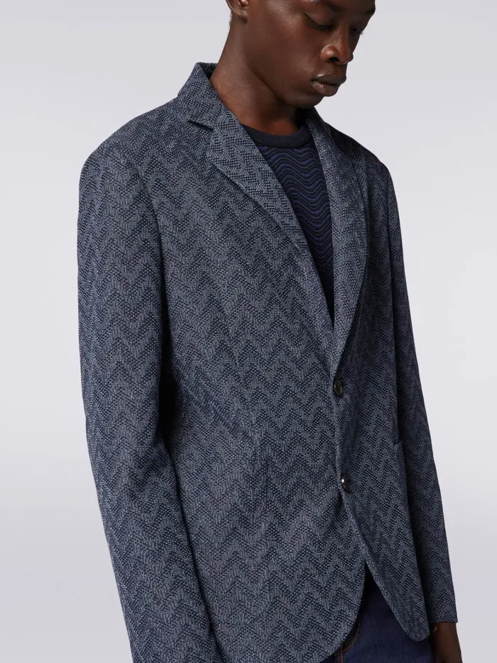 Zigzag Cotton SingleBreasted Blazer Blue Men Missoni Coats and Jackets Zigzag Cotton SingleBreasted Blazer Blue Men Missoni Coats and Jackets