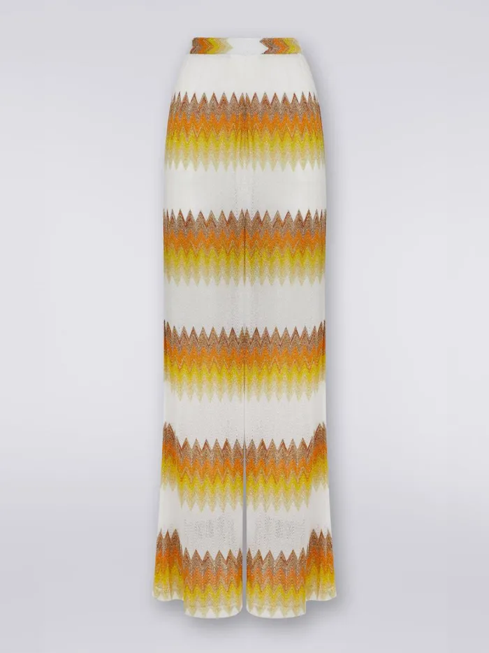 Zigzag Lam Palazzo Cover Up Trousers White Yellow and Ochre Women Missoni Beachwear