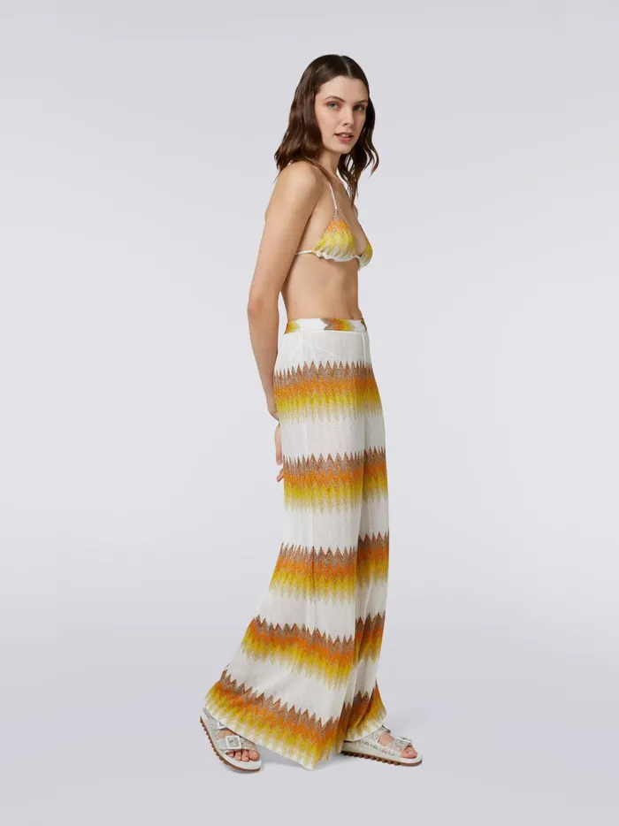 Zigzag Lam Palazzo Cover Up Trousers White Yellow and Ochre Women Missoni Beachwear