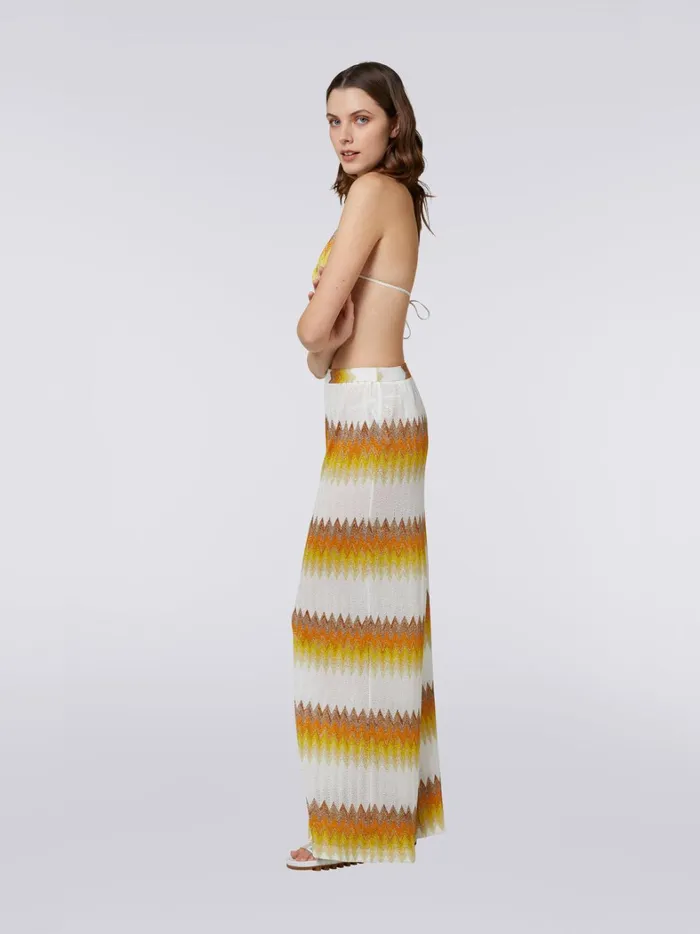 Zigzag Lam Palazzo Cover Up Trousers White Yellow and Ochre Women Missoni Beachwear