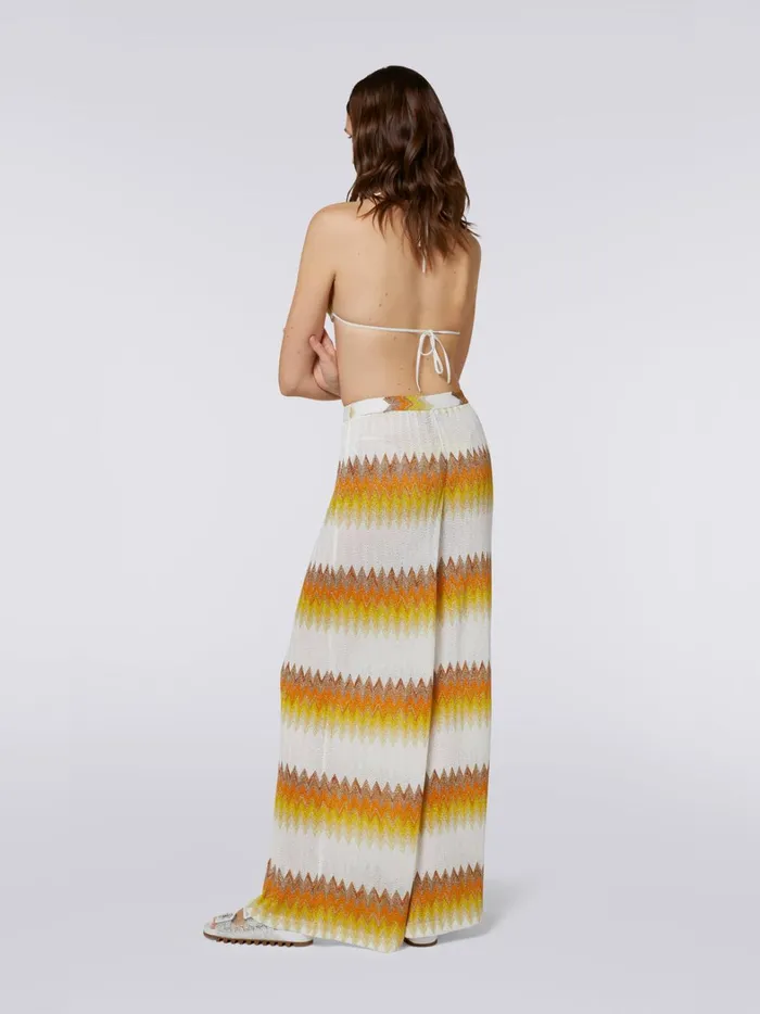 Zigzag Lam Palazzo Cover Up Trousers White Yellow and Ochre Women Missoni Beachwear