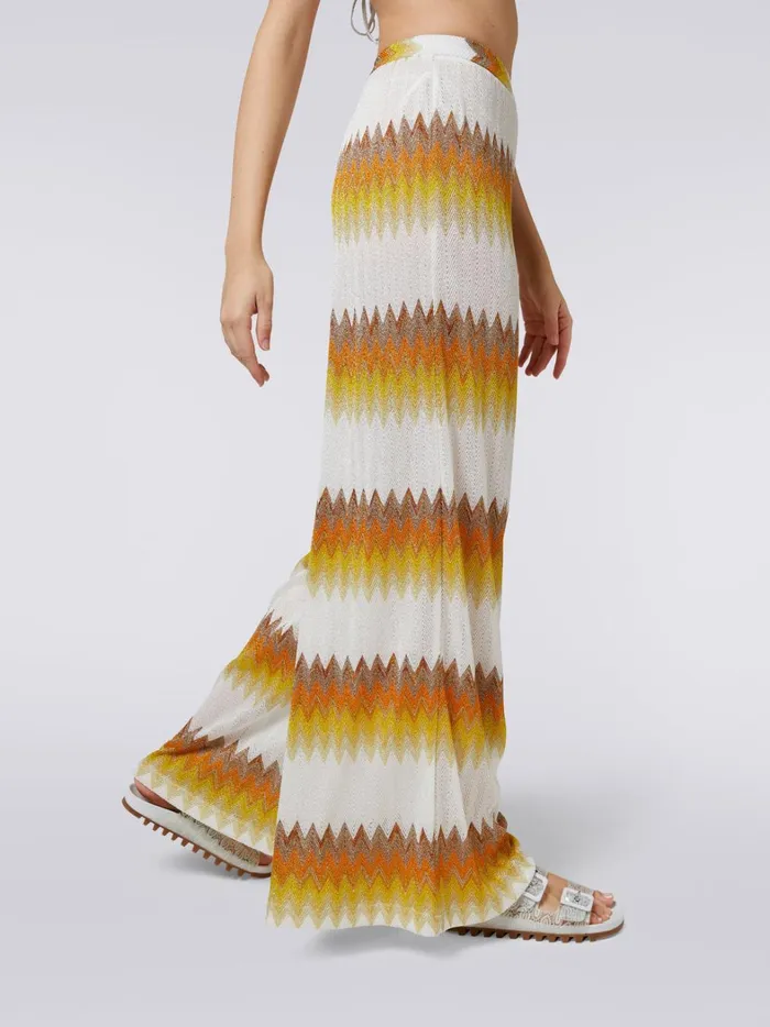 Zigzag Lam Palazzo Cover Up Trousers White Yellow and Ochre Women Missoni Beachwear