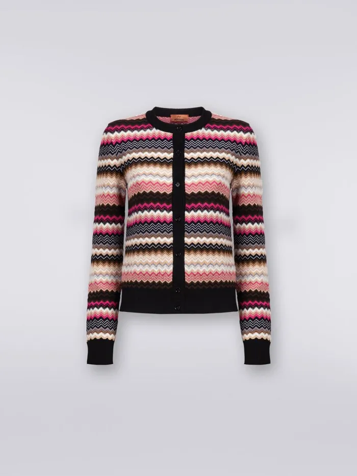 Zigzag Wool And Cotton Knit CrewNeck Cardigan Multicoloured Women Missoni Knitwear