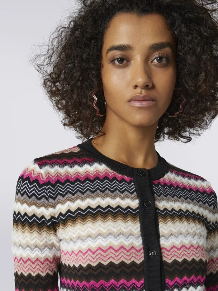 Zigzag Wool And Cotton Knit CrewNeck Cardigan Multicoloured Women Missoni Knitwear Zigzag Wool And Cotton Knit CrewNeck Cardigan Multicoloured Women Missoni Knitwear